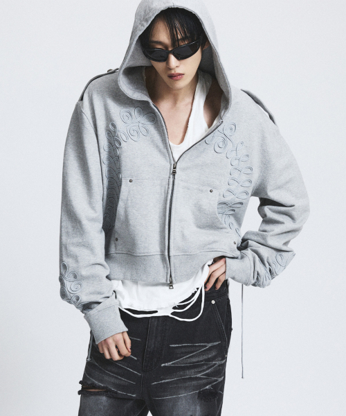Baroque Loop Zip-Up Hoodie [Gray] — худи на молнии с барочным узором (серый)