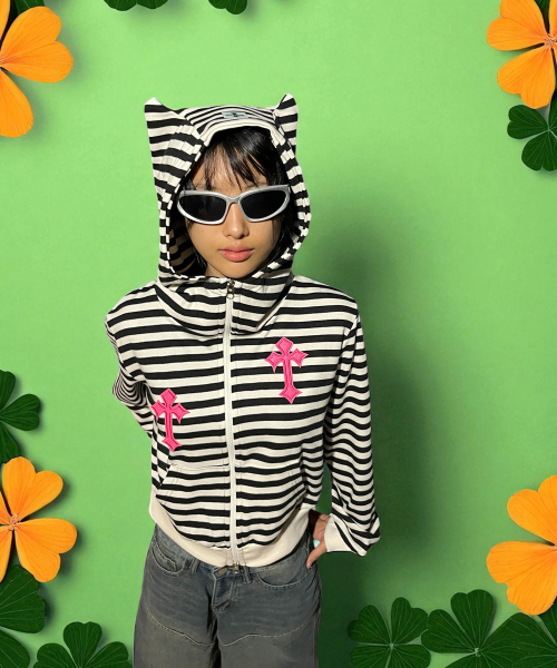 Twin Cross Kitty Hood Zip-up — худи с капюшоном и молнией (черный)
