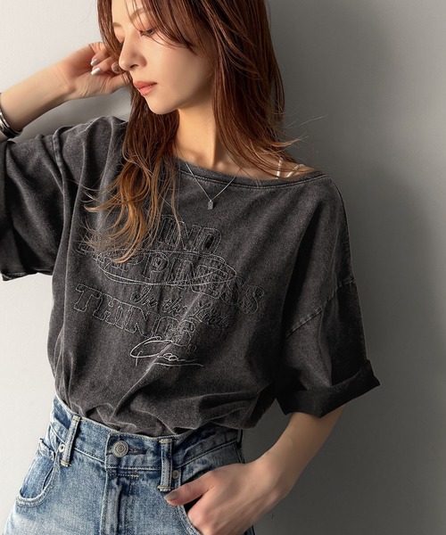 100% шерсть — винтажный 2-way 刺繡 оверсайз T-shirt