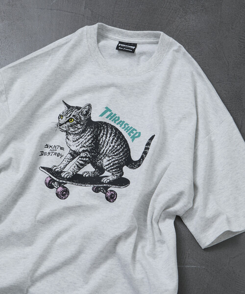 THRASHER×FREAK'S STORE — лимитированная толстовка T-shirt CAT, big-скрипт