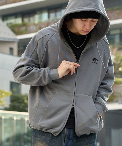 UMBRO/анбро эксклюзив Wanpoint Logo刺繍 Drost Oversize Raglan Sleeve Double Zip Parker