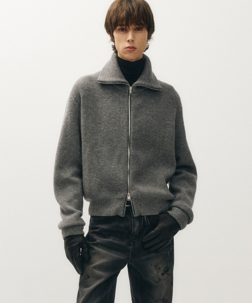 Highneck zip-up knit jacket (серый)