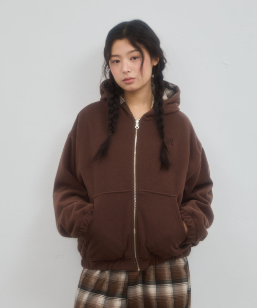 Check reversible hood zip-up — двусторонняя толстовка на молнии, коричневая