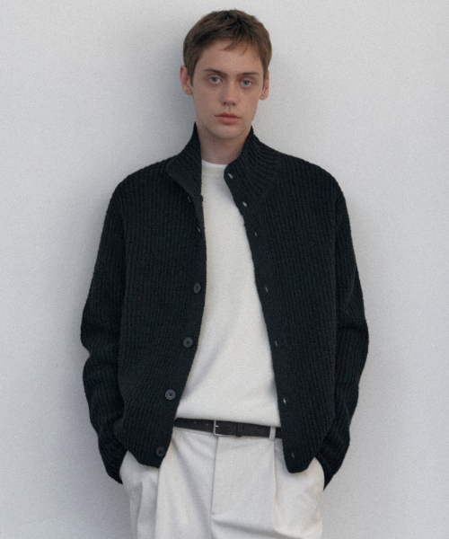 Букл‑риб худи‑кардиган (чёрный) — loop rib hoodie cardigan