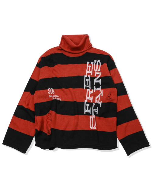 Free Stains Damage Sweater (RED) — свитер с эффектом потертостей, красный