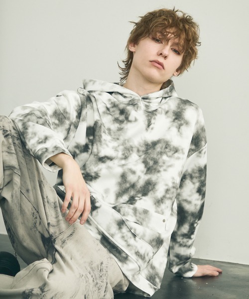 Худи оверсайз с мраморным принтом / Marble pattern oversized pullover hoodie