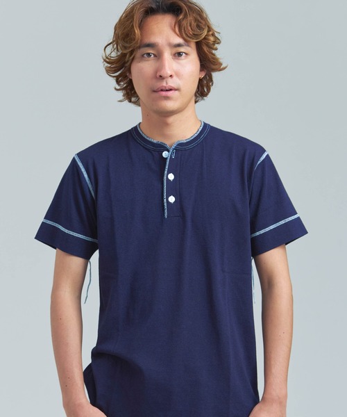 Healthknit INDIGO HENLEY NECK SHORT SLEEVE TEE