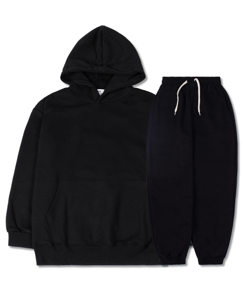 Oversize оверсайз худи‑футболка с начесом, капюшон, черный — джоггеры/панты комплект