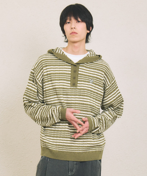 Button Hood Knit — вязаная худи с пуговицами (хаки)