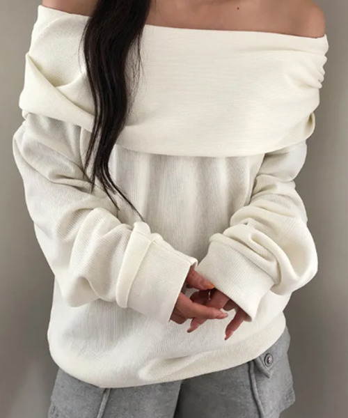 Drape Neck Off‑Shoulder Furdy Over — драпированная оборка, открытые плечи (овер‑шея)