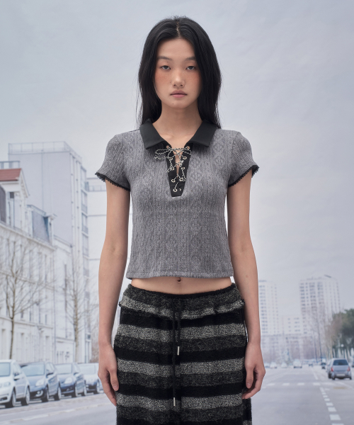 MELIN Eyelet Jacquard Knit Top — джаккардовый вязаный топ, цвет charcoal