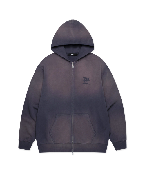 GOTHIC WASHED ZIP‑UP HOODIE — худи на молнии, vintage blue