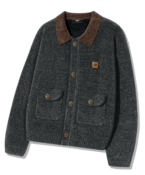 Легкая панельная вельветовая куртка/кардиган — Reza Patchwork Velvet Pocket Knit (кардиган)