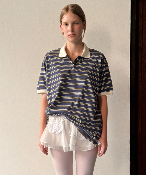 Stripe Half Sleeve PK Shirt (Blue) полосатая поло‑футболка, голубая